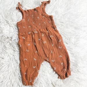 GRAYSON MINI • Smocked Rainbow Print Neutral Earth-tone Romper Jumper